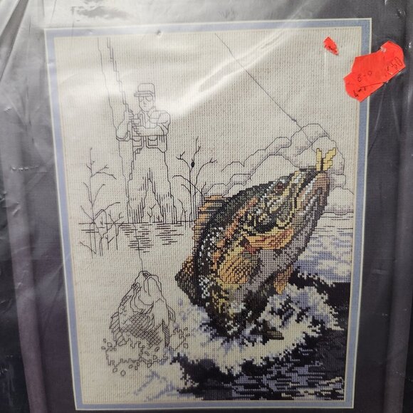 Vtg Bucilla Early Morning Fisherman Counted Cross Stitch Embroidery Kit # 40265 - Picture 2 of 5
